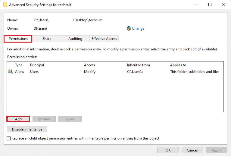 here-in-the-permissions-tab-click-on-add إصلاح خطأ الخدمة 1053 على Windows 10