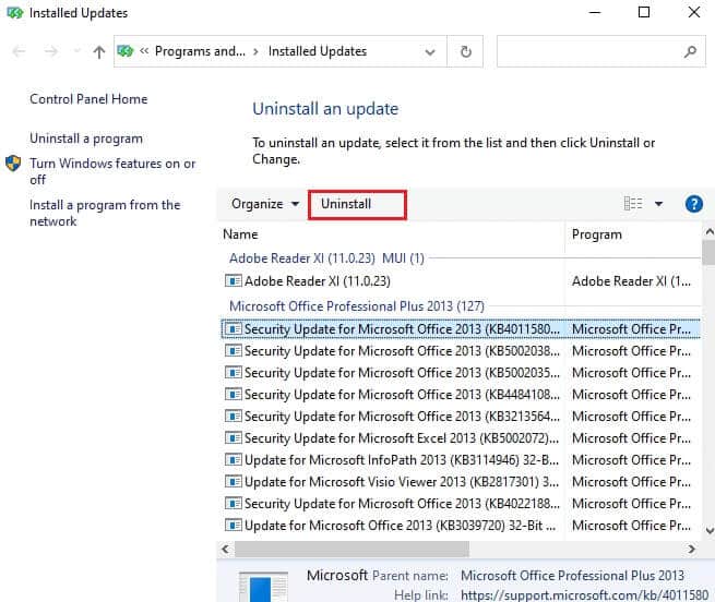 here-select-the-most-recent-update-and-click-on-u إصلاح الإستخدام العالي للقرص Ntoskrnl.exe