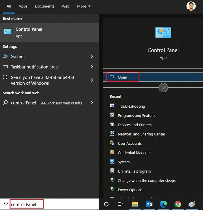 hit-the-windows-key-and-type-control-panel إصلاح خطأ تحديث 0x80070103 على Windows 10