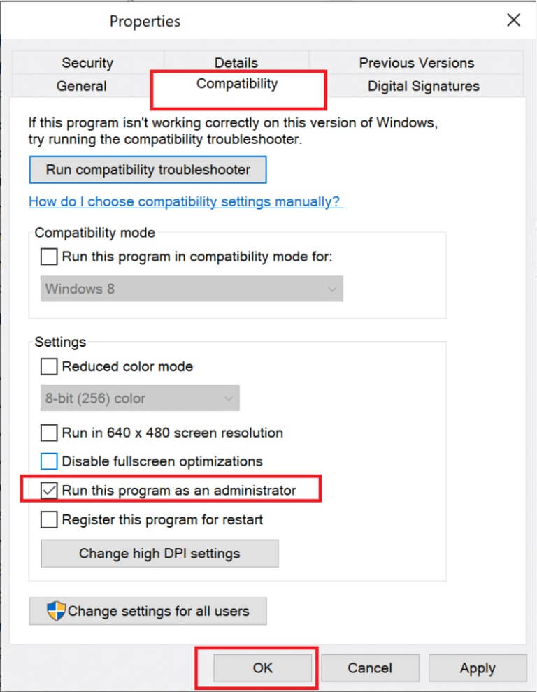 in-compability-tab-check-the-box-Run-this-program-as-an-administrator-1-768x990-2 إصلاح فشل تحديث Warframe