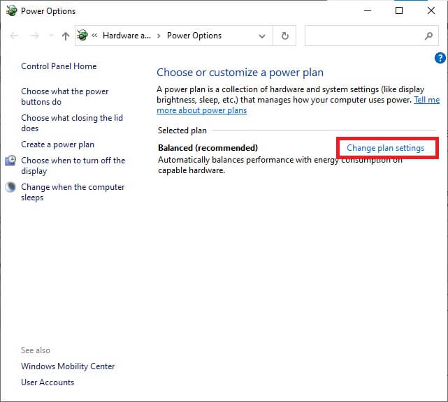 in-the-power-options-window-select-the-change-pla إصلاح الإستخدام العالي للقرص Ntoskrnl.exe