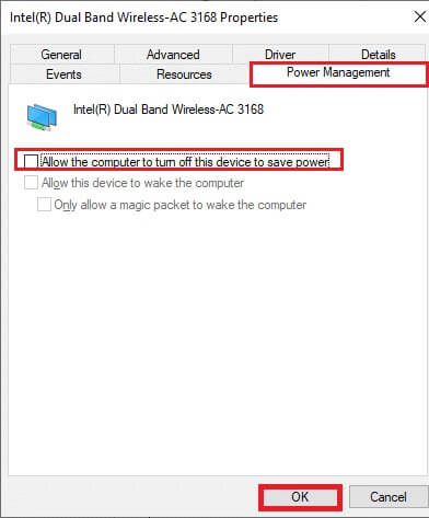 in-the-properties-window-switch-to-the-power-mana إصلاح انقطاع اتصالك في Windows 10