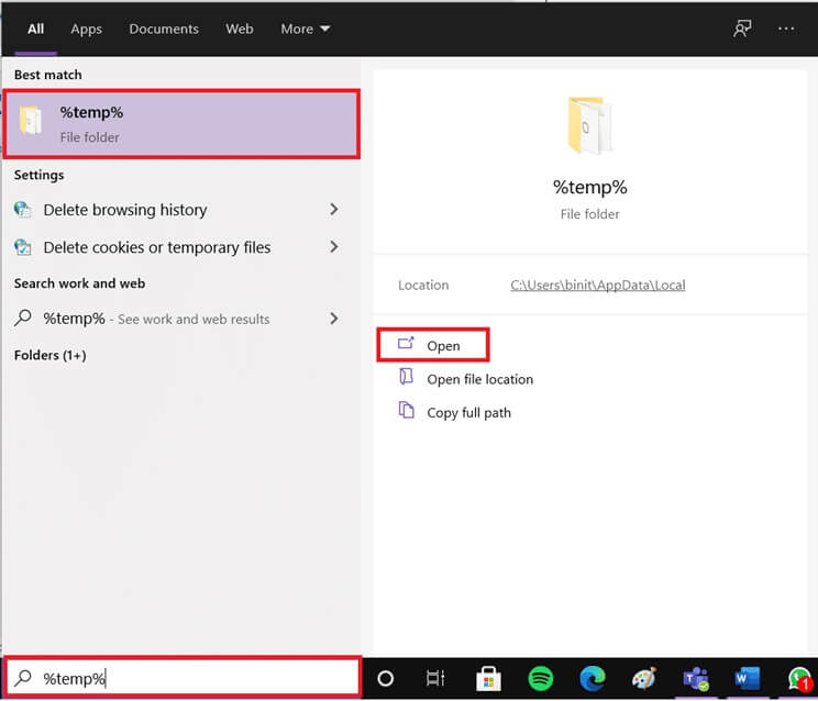 in-the-search-bar-type-temp-and-click-open-1-1 إصلاح ERR_EMPTY_RESPONSE في Google Chrome