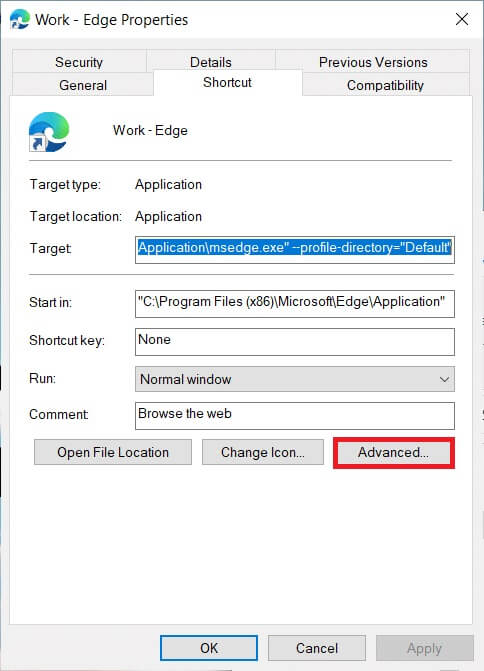 in-the-shortcut-tab-click-advanced-1 إصلاح STATUS ACCESS VIOLATION في Chrome