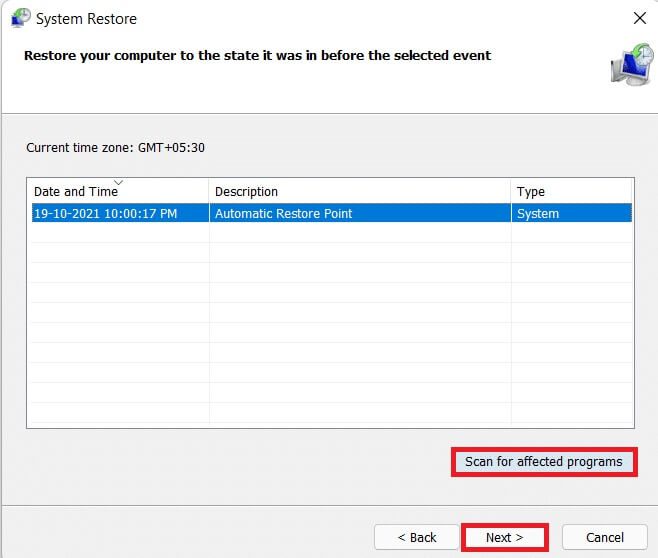 list-of-available-restore-points-2 إصلاح عدم عمل وحدة التحكم في الصوت Realtek على Windows 11