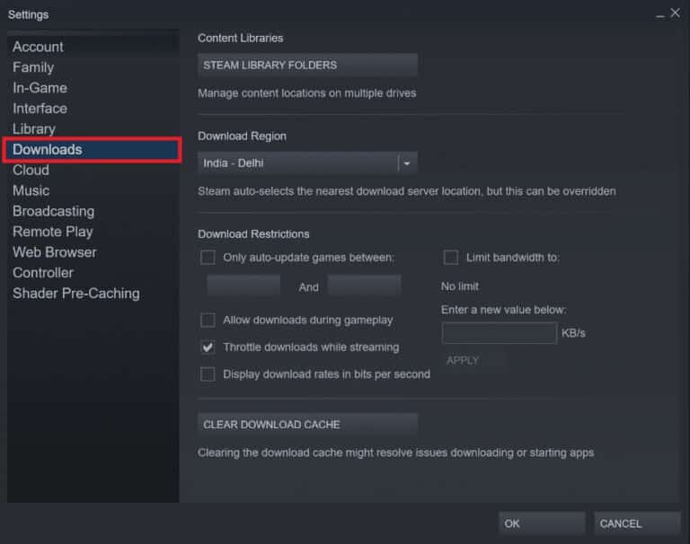 navigate-to-the-downloads-tab-768x606-2 إصلاح Steam بطيء في Windows 10