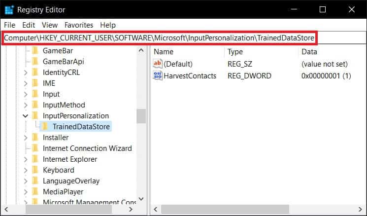 navigate-to-traineddatastore-in-registry-editor إصلاح عملية المضيف لإعداد المزامنة
