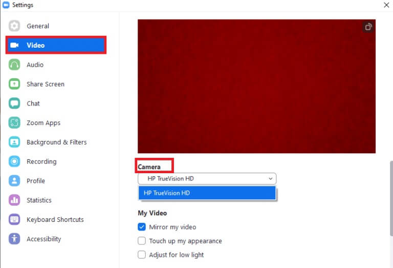 next-in-the-left-pane-click-on-the-video-menu-an-768x523-1 إصلاح عدم قدرة Zoom على اكتشاف الكاميرا