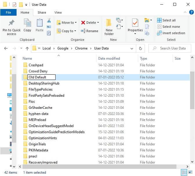 next-rename-the-folder-to-old-default-and-hit-ent 14 طريقة لإصلاح خطأ ملف تعريف Chrome