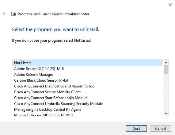 next-select-the-program-you-want-to-uninstall-if-1 إصلاح الإستخدام العالي للقرص Ntoskrnl.exe