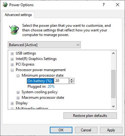 now-again-expand-the-minimum-processor-state-opt إصلاح الإستخدام العالي للقرص Ntoskrnl.exe