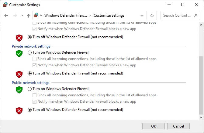now-check-the-boxes-turn-off-windows-defender-fi إصلاح فشل تحديث Warframe