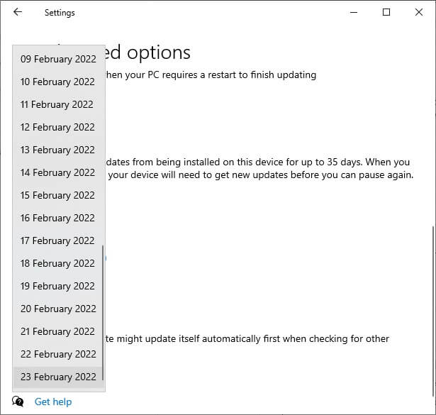 now-choose-the-date-until-which-updates-are-to-be إصلاح خطأ تحديث 0x80070103 على Windows 10