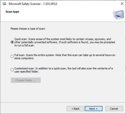 now-choose-the-type-of-scan-and-click-next إصلاح خطأ تطبيق معرف الحدث 1000 في نظام التشغيل Windows 10