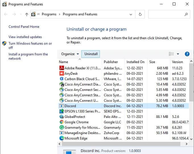 now-click-on-discord-and-select-uninstall إصلاح خطأ Discord JavaScript عند بدء التشغيل