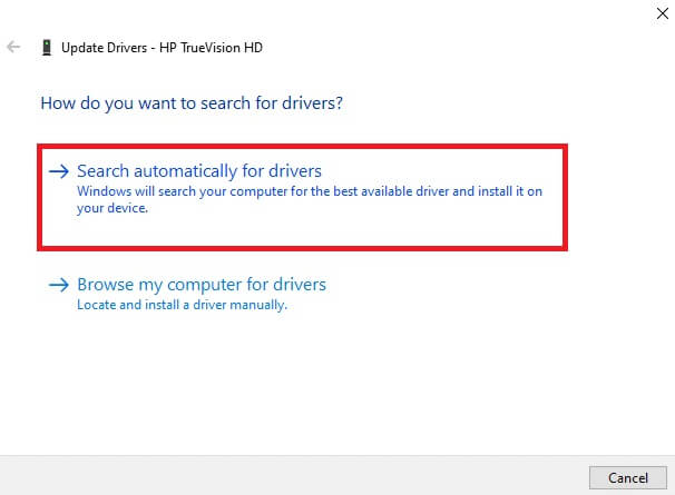 now-click-on-search-automatically-for-drivers-opt إصلاح خطأ لا توجد كاميرا متصلة 0xa00f4244
