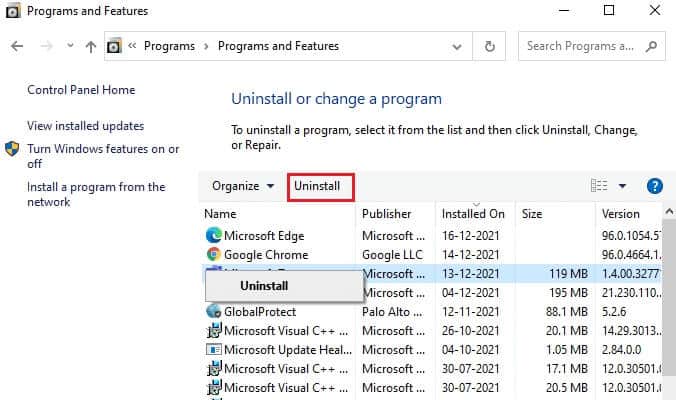 now-click-on-teamviewer-and-select-uninstall-opti إصلاح عدم اتصال برنامج TeamViewer في Windows 10