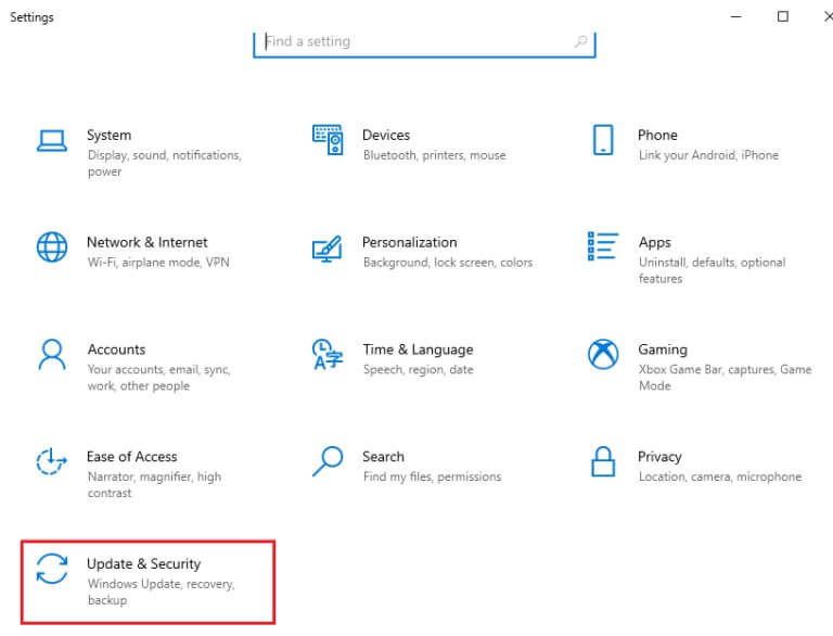 now-click-on-update-and-security-768x586-1 إصلاح الإستخدام العالي للقرص Ntoskrnl.exe