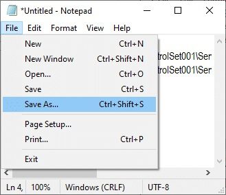 now-go-to-file-and-save-the-file-as-name_you_like-1 إصلاح الإستخدام العالي للقرص Ntoskrnl.exe