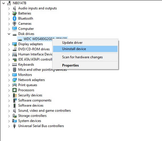 now-right-click-on-the-driver-and-select-uninstal إصلاح الإستخدام العالي للقرص Ntoskrnl.exe