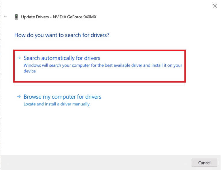 now-select-search-automatically-for-drivers إصلاح مشكلة تعطل Discord باستمرار