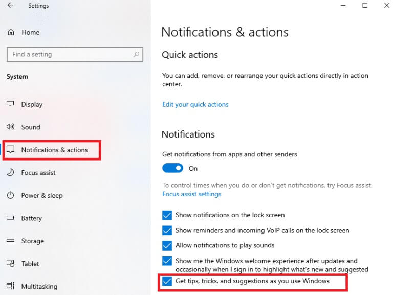 now-select-the-notifications-and-actions-menu-768x577-1 إصلاح الإستخدام العالي للقرص Ntoskrnl.exe