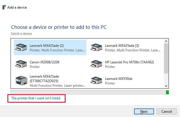 now-select-the-printer-that-i-want-isnt-listed-o إصلاح خطأ المعالج غير صالح في نظام التشغيل Windows 10