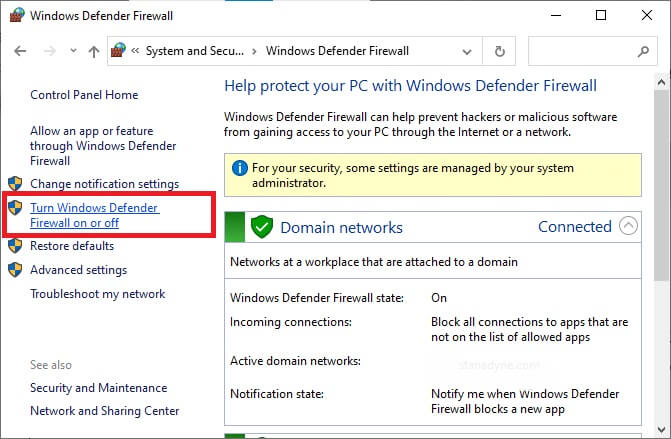 now-select-the-turn-windows-defender-firewall-on إصلاح فشل تحديث Warframe
