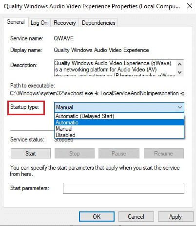 now-set-the-startup-type-to-automatic إصلاح خطأ Discord JavaScript عند بدء التشغيل