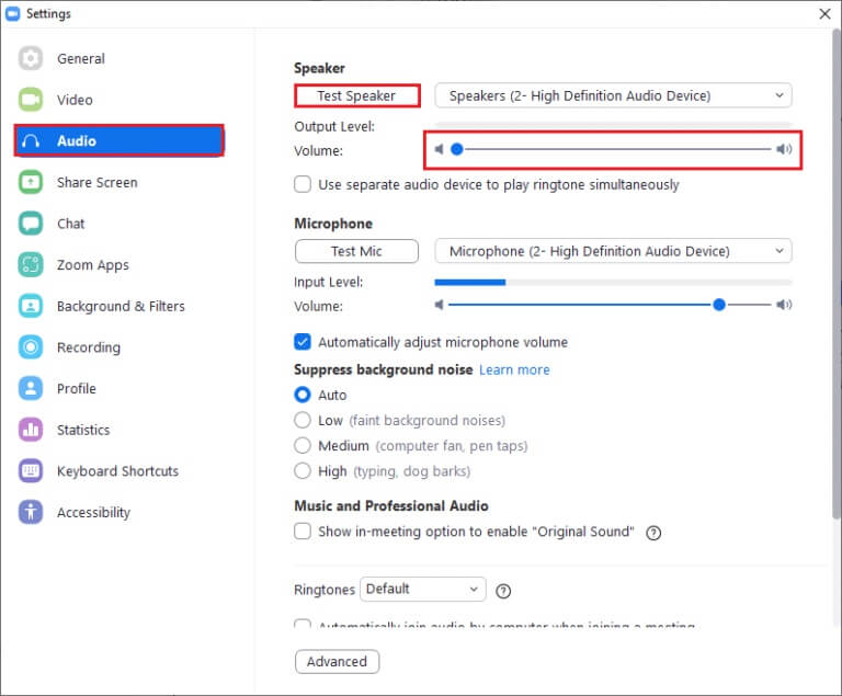 now-switch-to-the-audio-tab-in-the-left-pane-768x635-1 إصلاح عدم عمل صوت Zoom في Windows 10