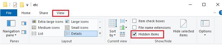 now-switch-to-the-view-tab-and-check-the-hidden-i إصلاح ERR_EMPTY_RESPONSE على Windows 10