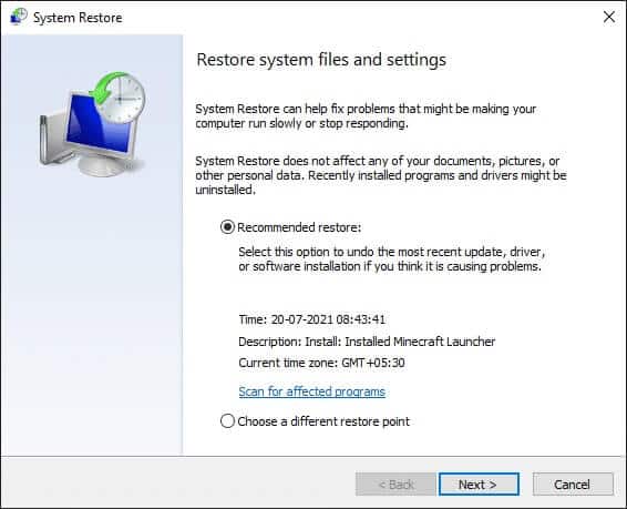 now-the-system-restore-window-will-be-popped-up-o-2 إصلاح خطأ المعالج غير صالح في نظام التشغيل Windows 10