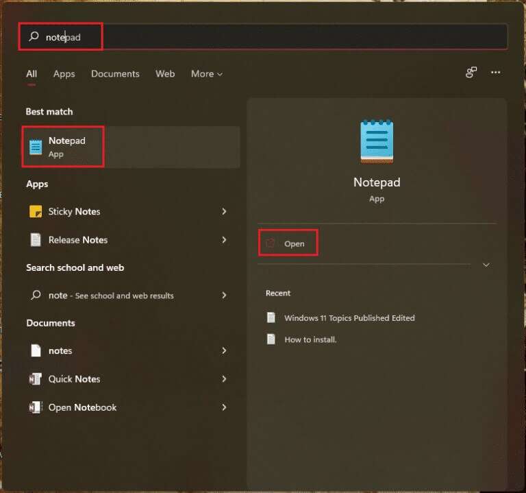 open-Notepad-from-windows-11-search-menu-768x719-1-768x719 كيفية إضافة قائمة سياق إنشاء نقطة الاستعادة في Windows 11