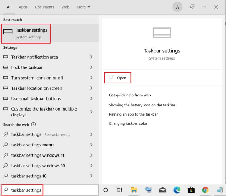 open-Taskbar-settings-from-windows-search-menu-768x665-2 كيفية إنشاء سطح مكتب مبسط على Windows 10