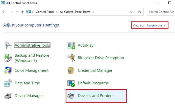 open-control-panel-and-click-on-devices-and-printe إصلاح خطأ المعالج غير صالح في نظام التشغيل Windows 10