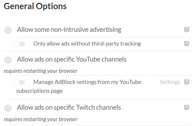 options-for-allowing-ads-on-specific-sites إصلاح عدم عمل AdBlock على Twitch