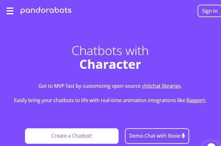 pandora-bot-homepage أفضل 29 روبوتات دردشة على الإنترنت تعمل بالذكاء الاصطناعي