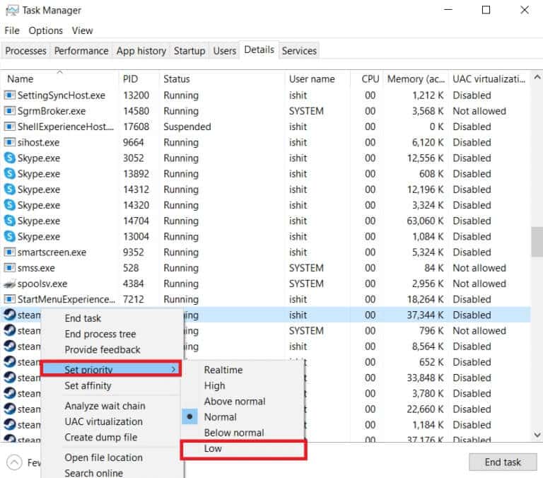 pick-set-priority-and-then-low-768x676-1 إصلاح Steam بطيء في Windows 10