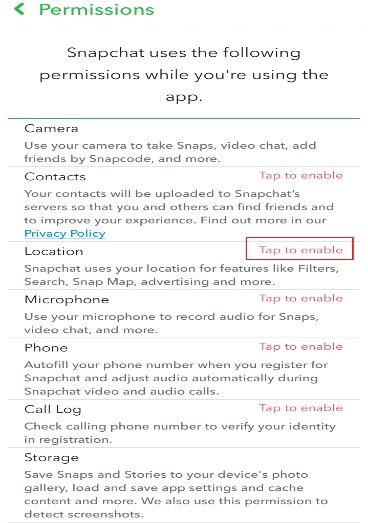 press-tap-to-enable-to-give-permission- إصلاح عدم تحميل القصص على Snapchat