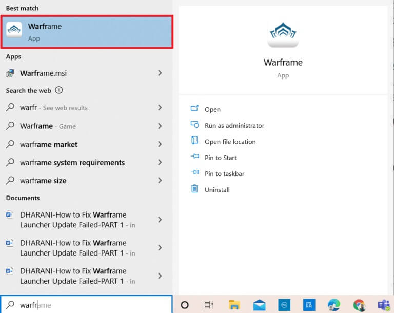 press-the-windows-key-type-warframe-and-launch-it-768x610-1 إصلاح خطأ فشل تحديث المشغل Warframe