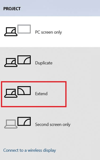 press-windows-and-p-keys-select-extend-to-display إصلاح عدم اتصال جهاز الكمبيوتر الذي يعمل بنظام Windows بالتلفزيون