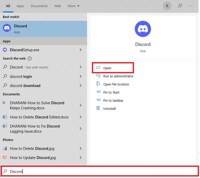 press-windows-key-and-type-discord-click-on-open-768x684-1 إصلاح مشكلة تعطل Discord باستمرار