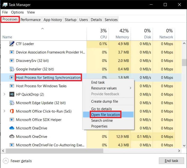 processes-tab-in-the-task-manager-768x692-1 إصلاح عملية المضيف لإعداد المزامنة