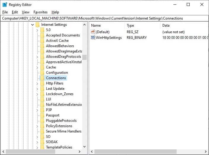 rename-connections-folder-in-registry-editor إصلاح مشكلة أمان INET E في Microsoft Edge