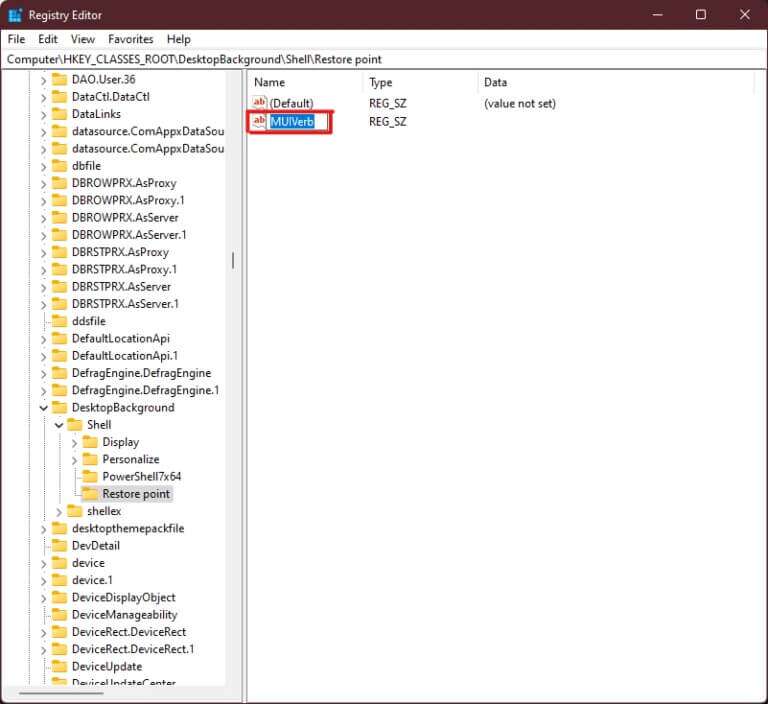 rename-the-new-String-Value-as-MUIVerb-in-Registry-Editor-Windows-11-1-768x704-1-768x704 كيفية إضافة قائمة سياق إنشاء نقطة الاستعادة في Windows 11