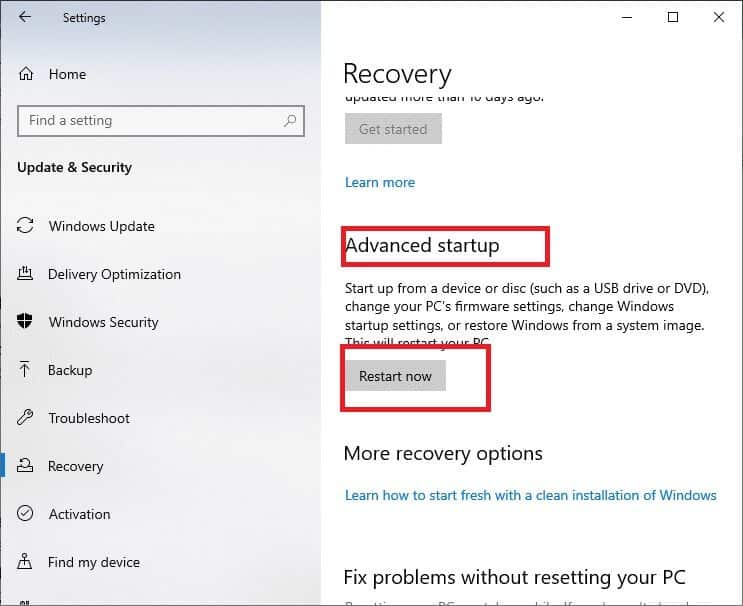 restart-now-from-the-advanced-startup-menu-1-2 إصلاح خطأ المعالج غير صالح في نظام التشغيل Windows 10