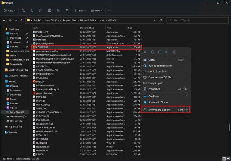 right-click-on-powerpoint-app-and-select-show-more-options-Windows-11-768x537-1 كيفية إنشاء اختصارات سطح المكتب على Windows 11
