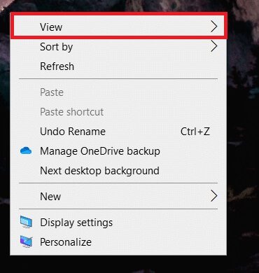 right-click-on-the-desktop-click-view- كيفية إنشاء سطح مكتب مبسط على Windows 10