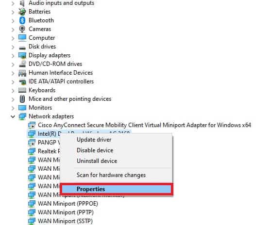 right-click-on-the-network-adapter-and-select-the إصلاح انقطاع اتصالك في Windows 10