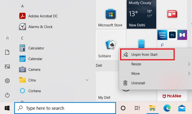 right-click-on-the-unnecessary-tile-click-unpin-f-768x455-1 كيفية إنشاء سطح مكتب مبسط على Windows 10